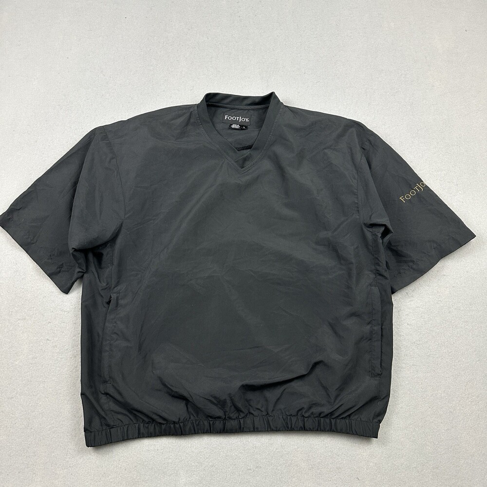 Footjoy Golf Jacket Men Large Black Solid Windbreaker FJ Golfer Cover Up L